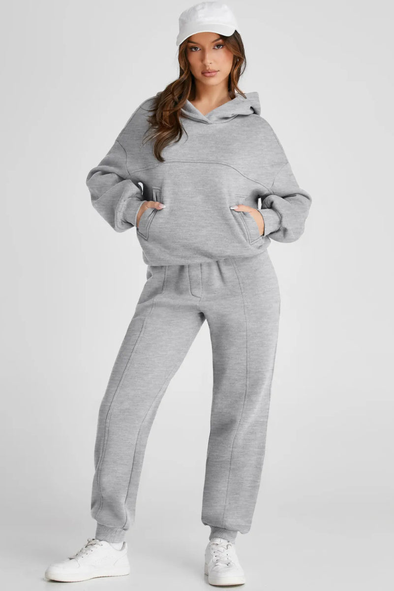 Dropped Shoulder Long Sleeve Hoodie and Pants Active Set - CELIVINE