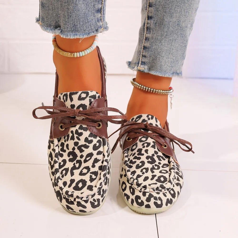 Lace Up Leopard Slip - Ons - CELIVINE