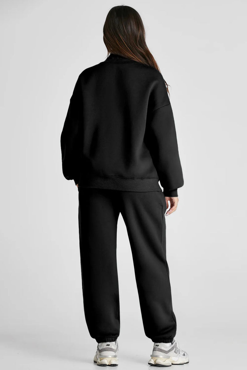 Quarter Zip Long Sleeve Top and Pants Set - CELIVINE
