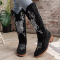 Embroidered Block Heels Boots - CELIVINE
