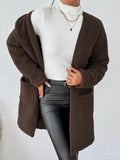 Open Front Long Sleeve Winter Coat - CELIVINE