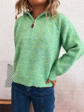 Quarter Zip Ribbed Hem Sweater - CELIVINE