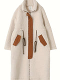 Plus Size Drawstring Zip Up Turtleneck Sherpa Coat - CELIVINE