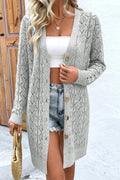 Openwork Button Down Long Sleeve Cardigan - CELIVINE