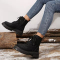 Round Toe Lace Up Platform Boots - CELIVINE