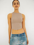 Halter Neck Ribbed Cropped Top - CELIVINE