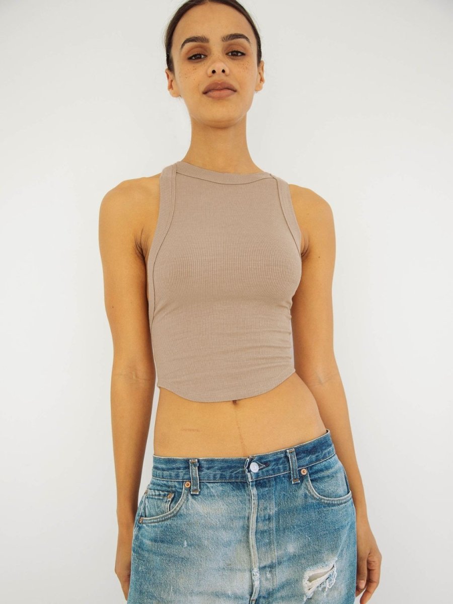 Halter Neck Ribbed Cropped Top - CELIVINE
