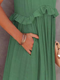 Ruffled Sleeveless Tiered Maxi Dress with Pockets - CELIVINE