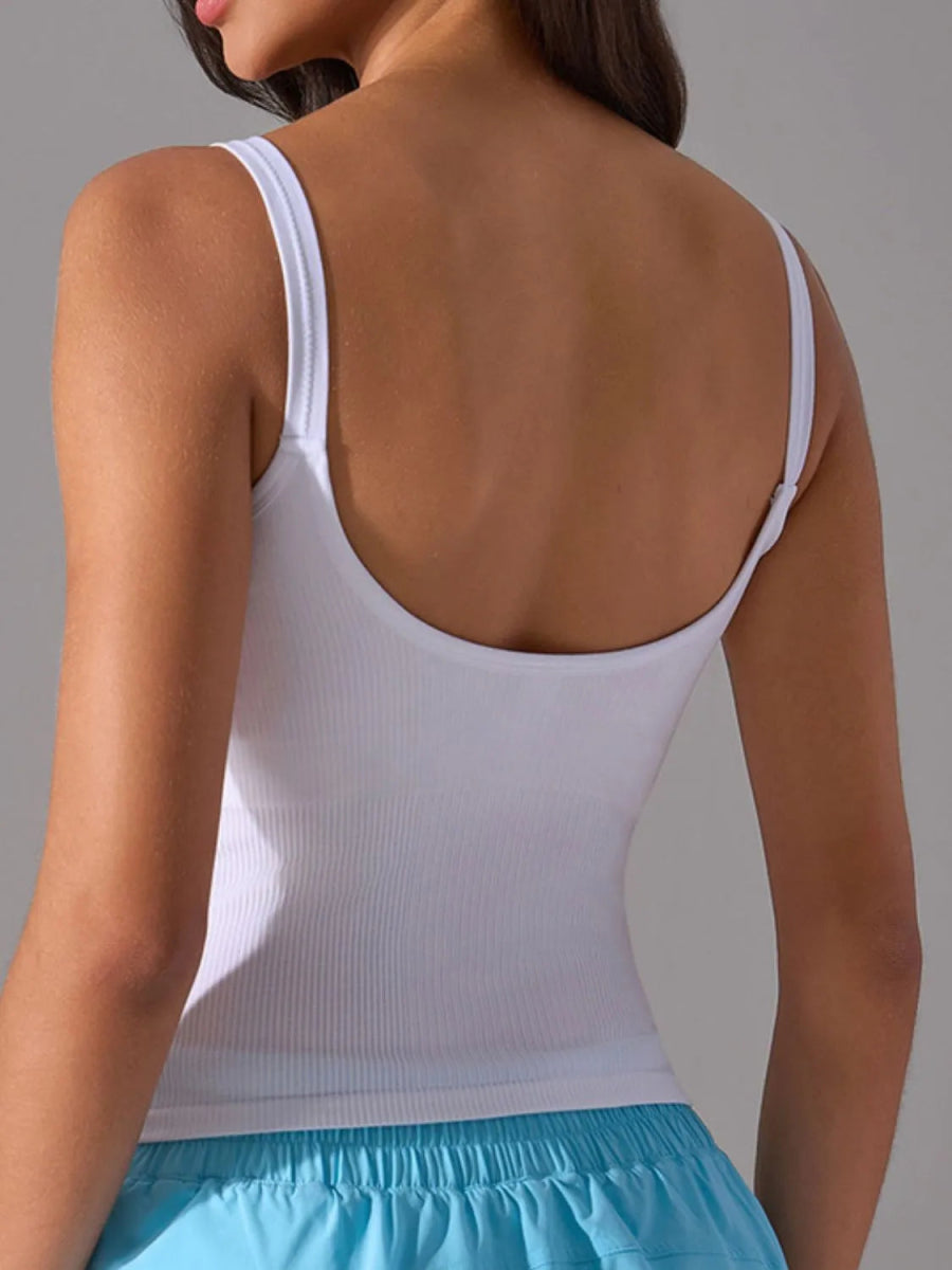 Scoop Neck Active Tank with Detachable Chest Pads - CELIVINE
