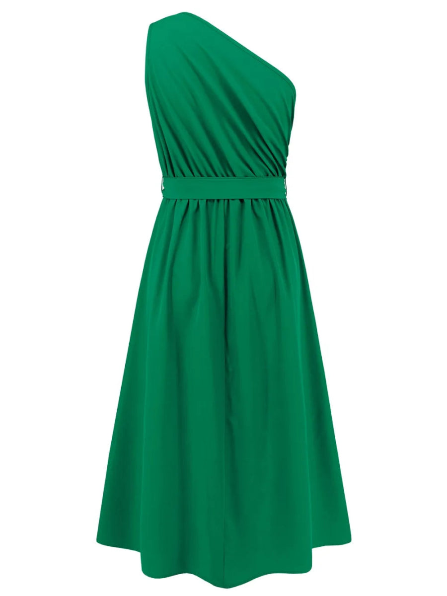 Single Shoulder Midi Dress - CELIVINE