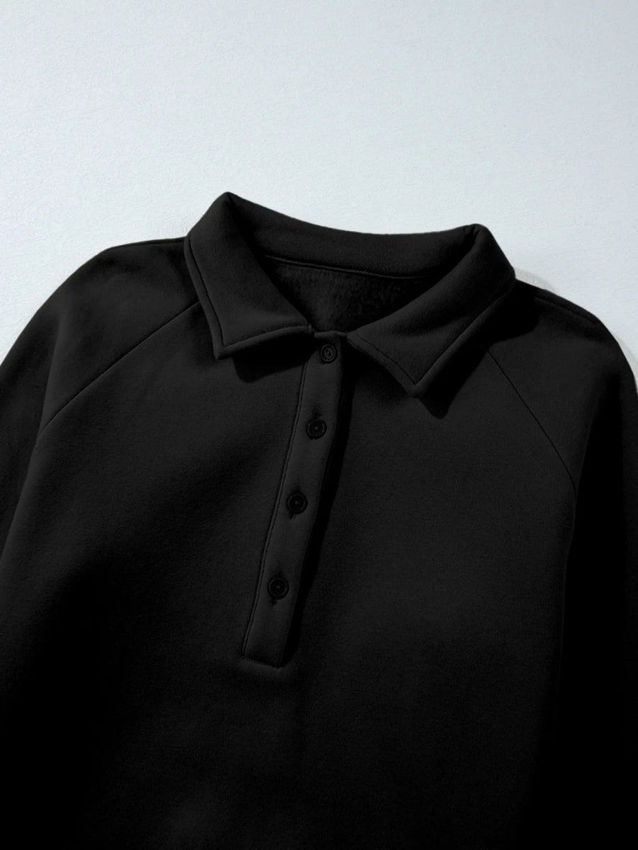 Collared Sweatshirt and High Waist Pants Active Set - CELIVINE