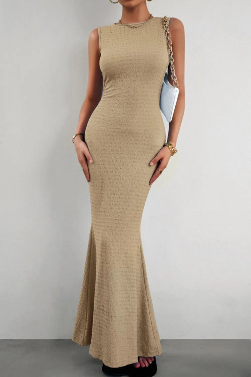 Devine Round Neck Sleeveless Maxi Fishtail Dress - CELIVINE