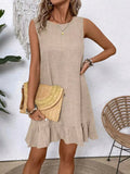 Ruffled Hem Round Neck Sleeveless Dress - CELIVINE