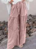 Mineral Wash Tiered Wide Leg Patchwork Drawstring Pants - CELIVINE