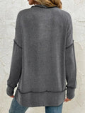 Side Slit Round Neck Dropped Shoulder Sweatshirt - CELIVINE