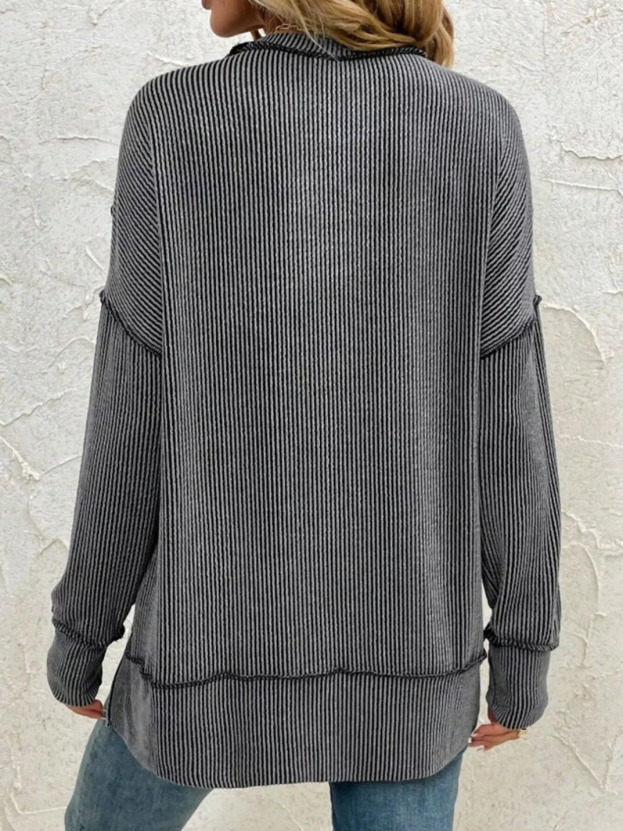 Side Slit Round Neck Dropped Shoulder Sweatshirt - CELIVINE