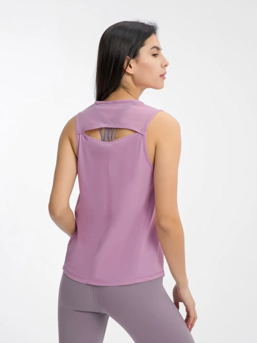 Cutout Back Round Neck Active Tank - CELIVINE