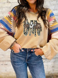Sequined Western Horses Bubble Sleeve Sweatshirt - CELIVINE