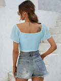 Drawstring Short Sleeve Crop Top - CELIVINE