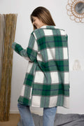 Double Take Full Size Plaid Button Up Lapel Collar Coat - CELIVINE