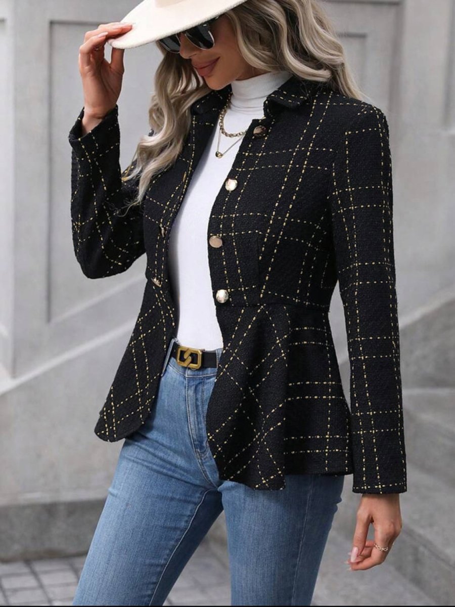 Ruffle Hem Collared Blazer - CELIVINE
