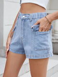 High Waist Cargo Denim Shorts - CELIVINE