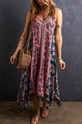 Printed V - Neck Midi Cami Dress - CELIVINE