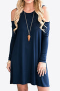 Cold - Shoulder Long Sleeve Round Neck Dress - CELIVINE