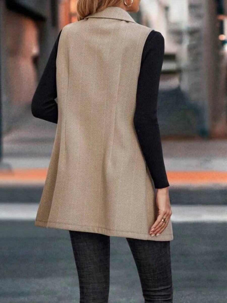 Buttoned Collared Neck Longline Vest Coat - CELIVINE