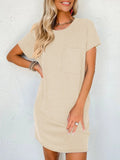 Round Neck Short Sleeve Mini Dress - CELIVINE