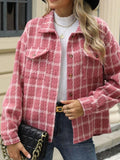 Plaid Button Up Long Sleeve Jacket - CELIVINE