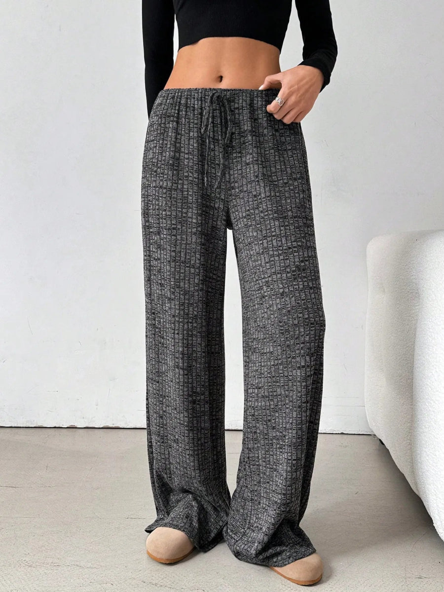 Striped Wide Leg Drawstring Pants - CELIVINE