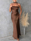 Satin Tube Maxi Dress - CELIVINE