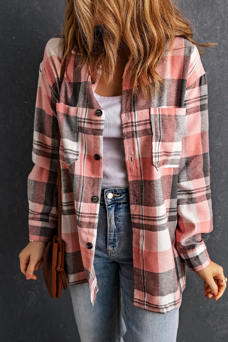 Plaid Dropped Shoulder Longline Shirt - CELIVINE