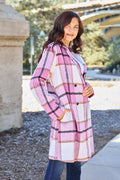 Double Take Full Size Plaid Button Up Lapel Collar Coat - CELIVINE