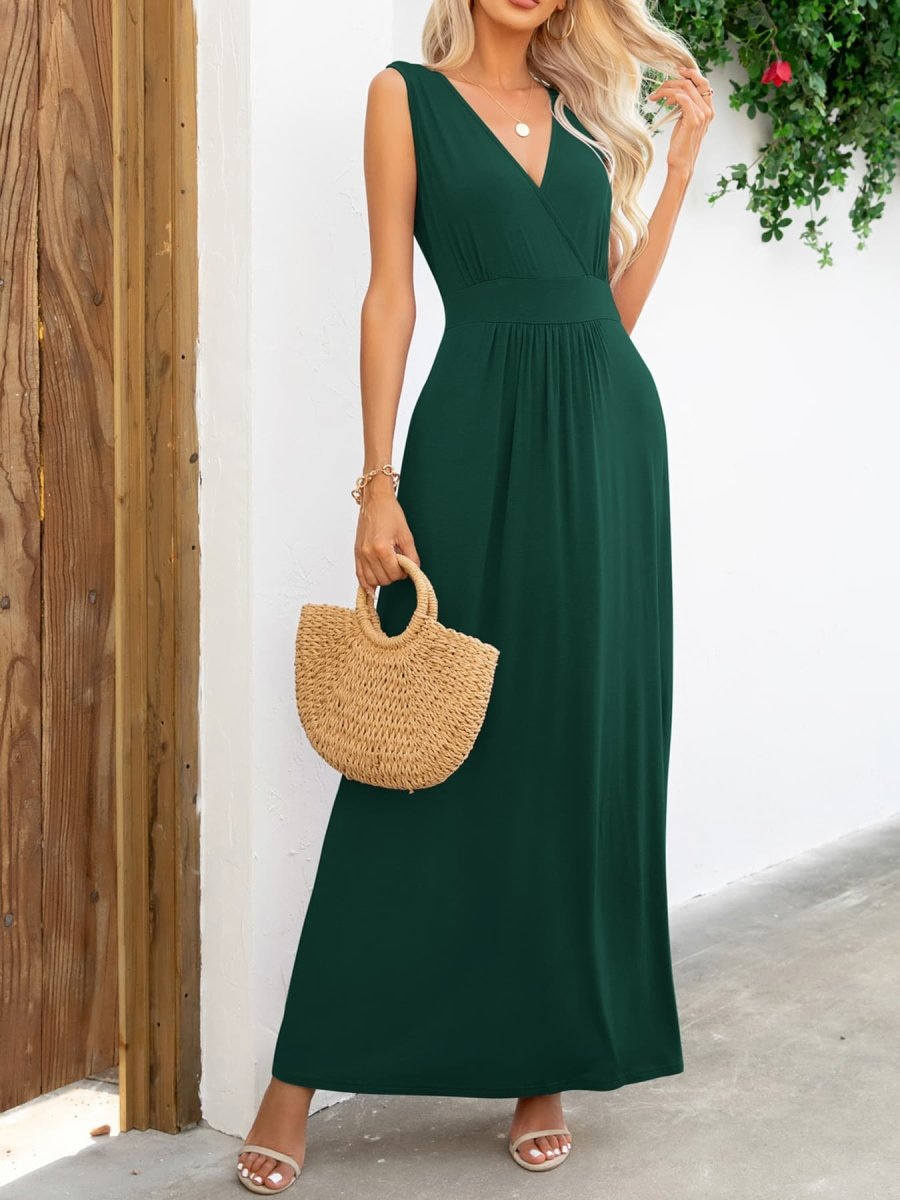 Surplice Neck Sleeveless Maxi Dress - CELIVINE