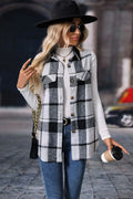 Plaid Button Up Vest Coat - CELIVINE