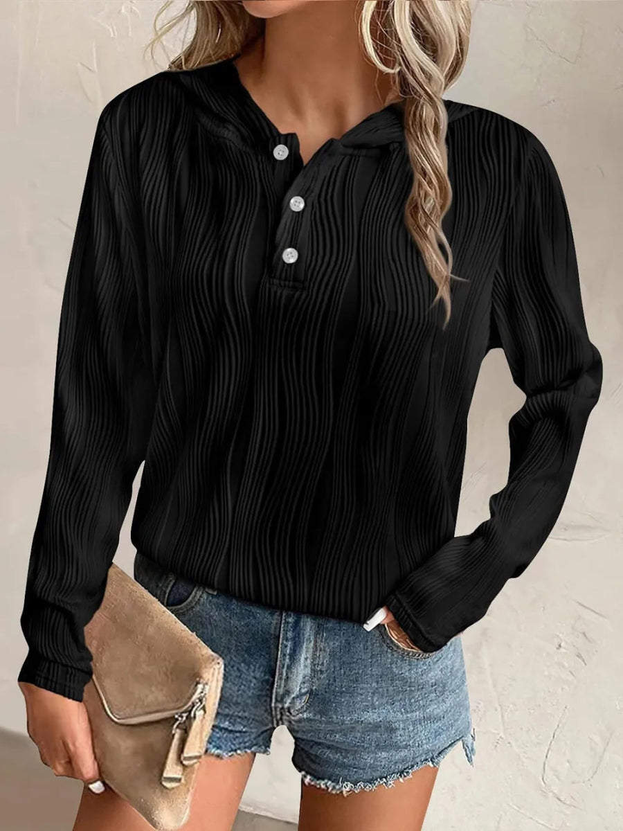 Textured Long Sleeve Hoodie - CELIVINE