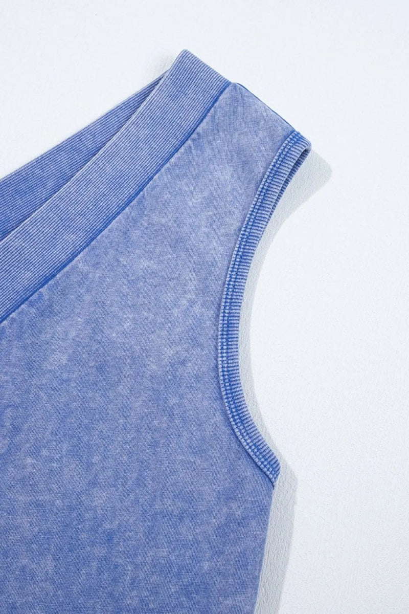 Mineral Wash Pocketed Sleeveless V Neck Loose Romper - CELIVINE