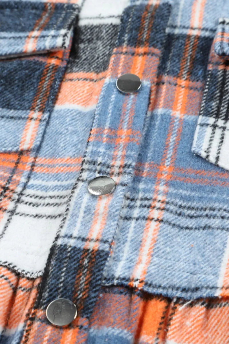 Plaid Collared Neck Long Sleeve Shirt - CELIVINE