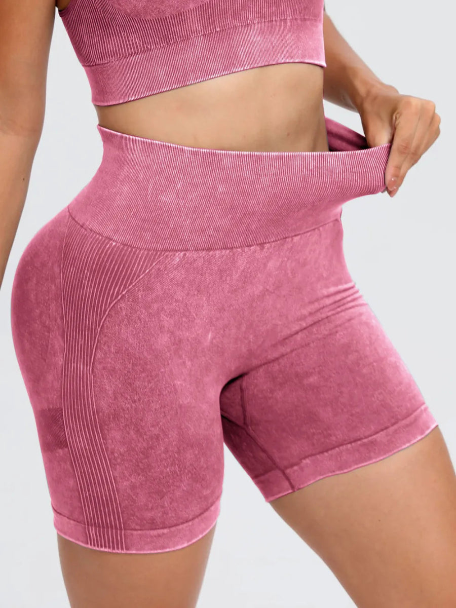 Washed High Waist Active Shorts - CELIVINE