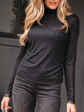 Rhinestone Embellished Mesh Long Sleeve Top - CELIVINE