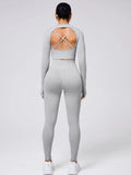 Back Crisscross Round Neck Long Sleeve Top and Leggings Active Set - CELIVINE