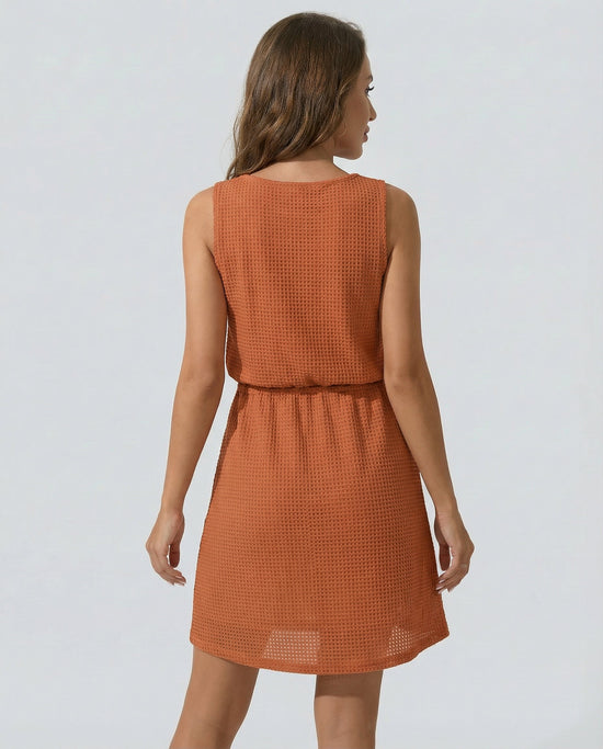 Waffle - Knit Drawstring Mini Tank Dress - CELIVINE