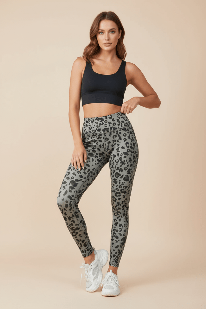 Leopard Print Wide Waistband Leggings - CELIVINE