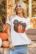 Pumpkin Round Neck Short Sleeve T-Shirt - CELIVINE