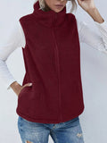 Full Size Fuzzy Zip Up Vest Coat with Pockets - CELIVINE