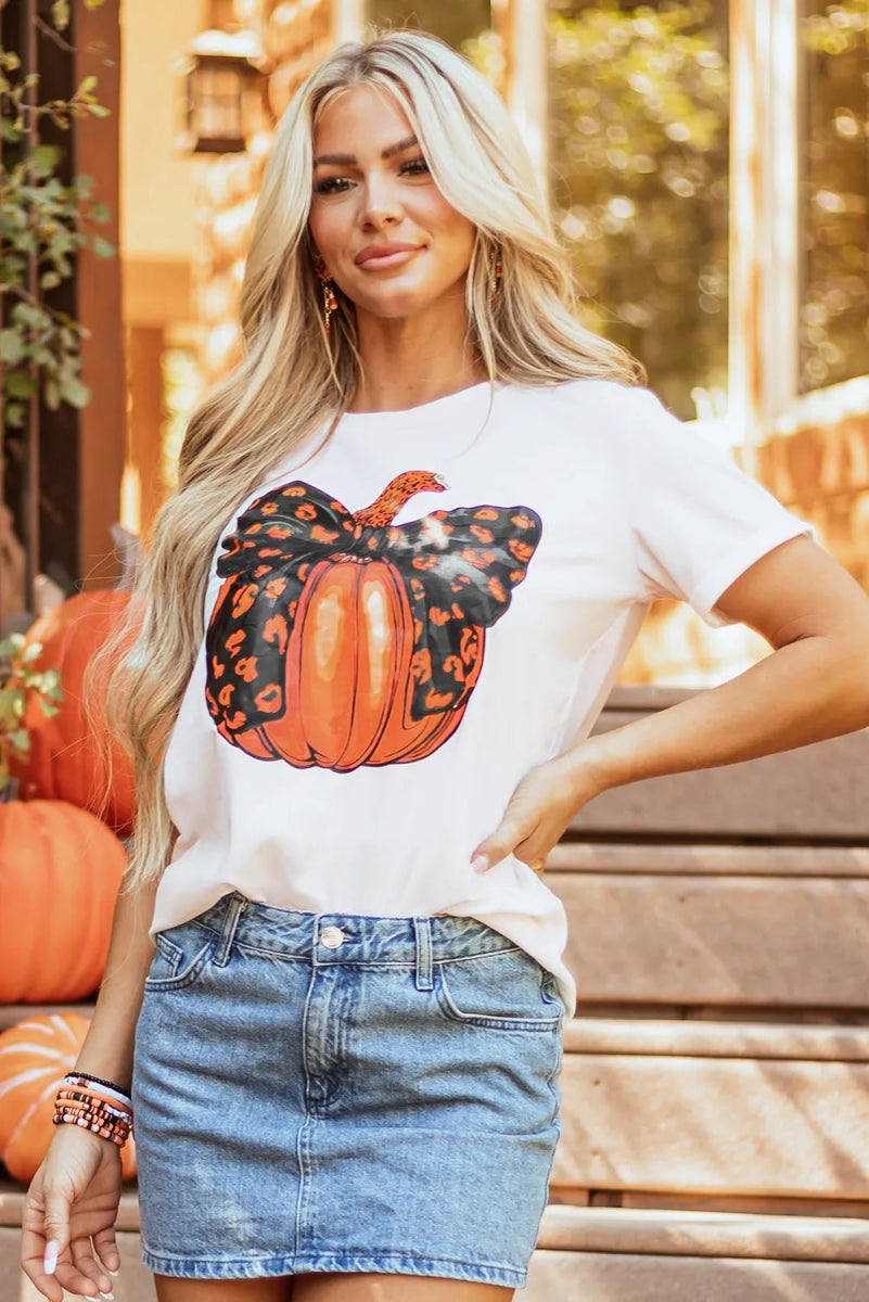 Pumpkin Round Neck Short Sleeve T-Shirt - CELIVINE