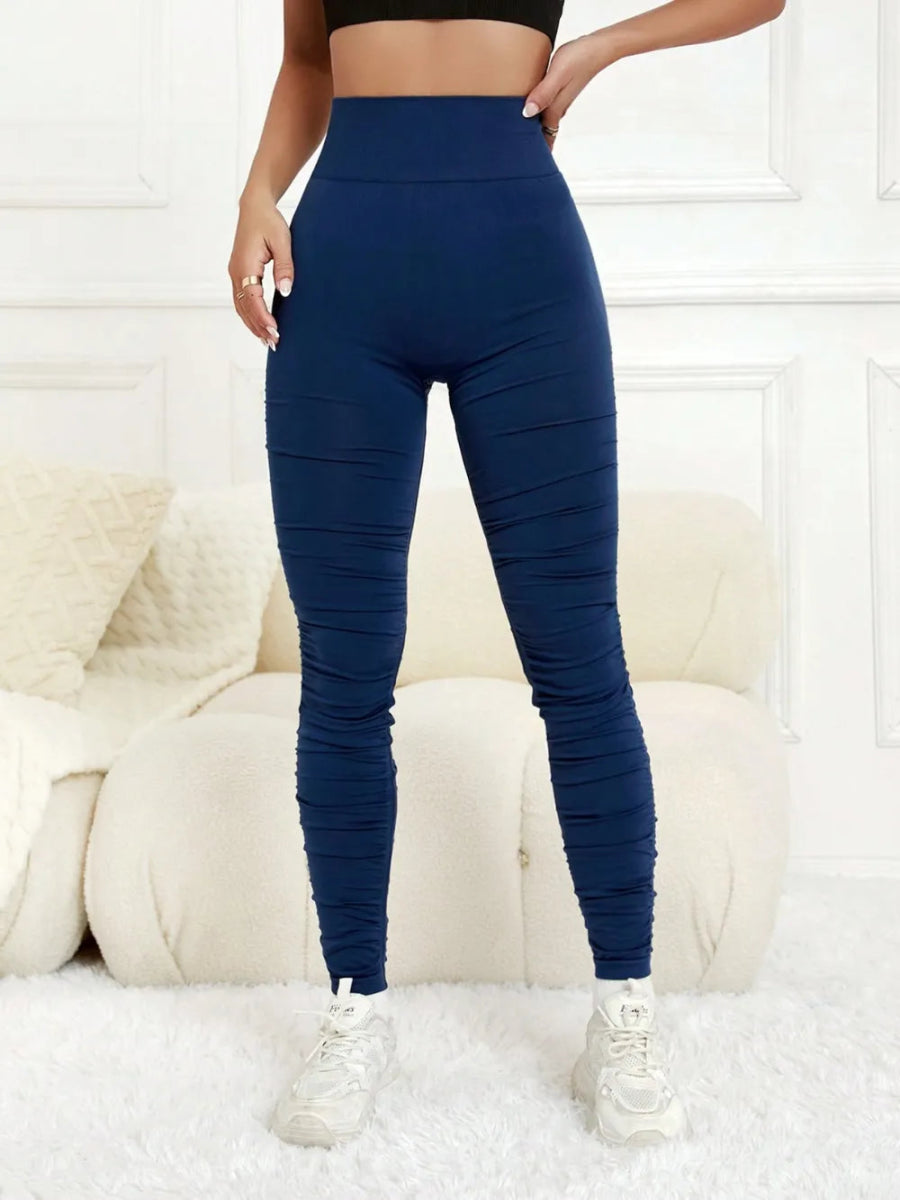 Ruched High Waist Active Leggings - CELIVINE