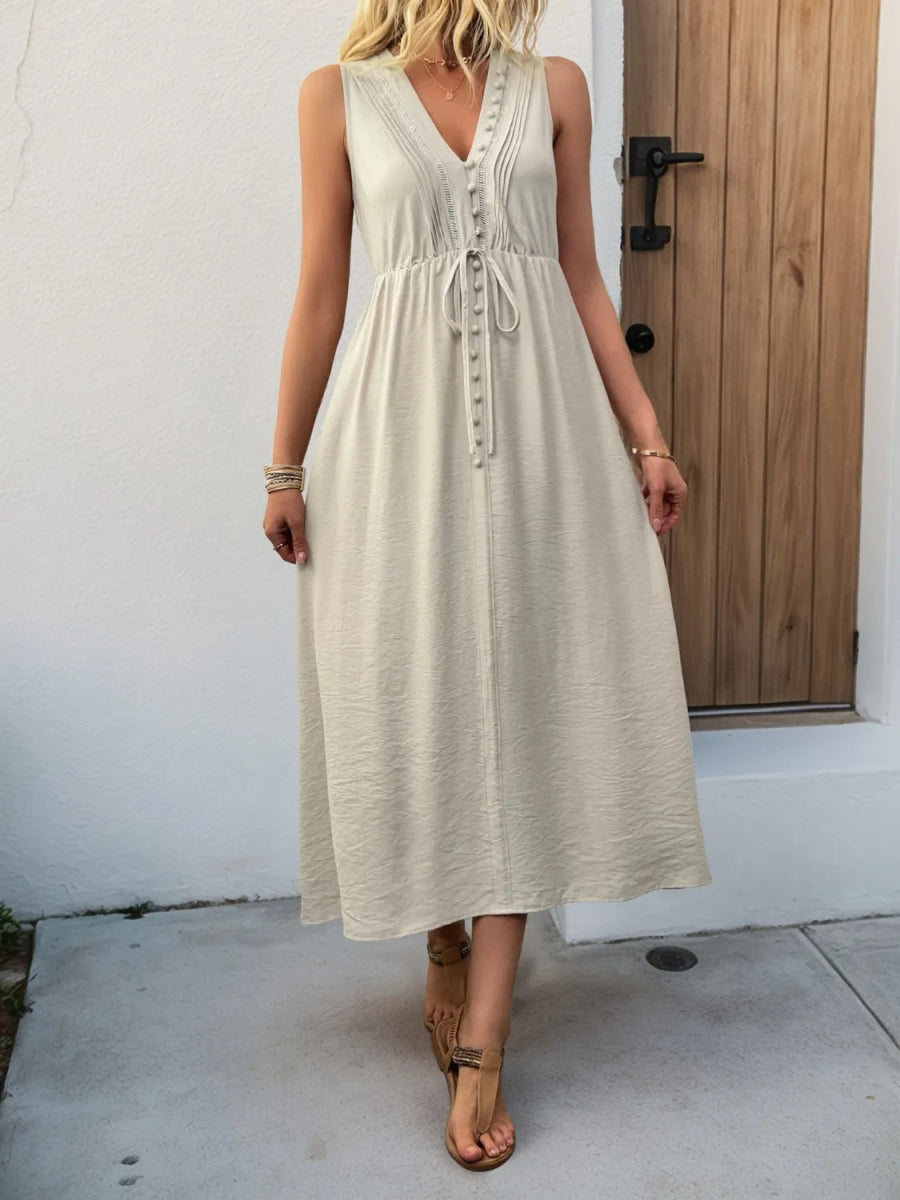 V - Neck Sleeveless Midi Dress - CELIVINE
